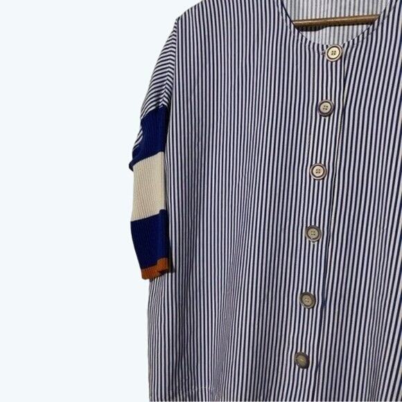 Chiara Cocol Women’s Striped Mixed Media Cardigan XS Navy, White & Orange - Picture 10 of 13